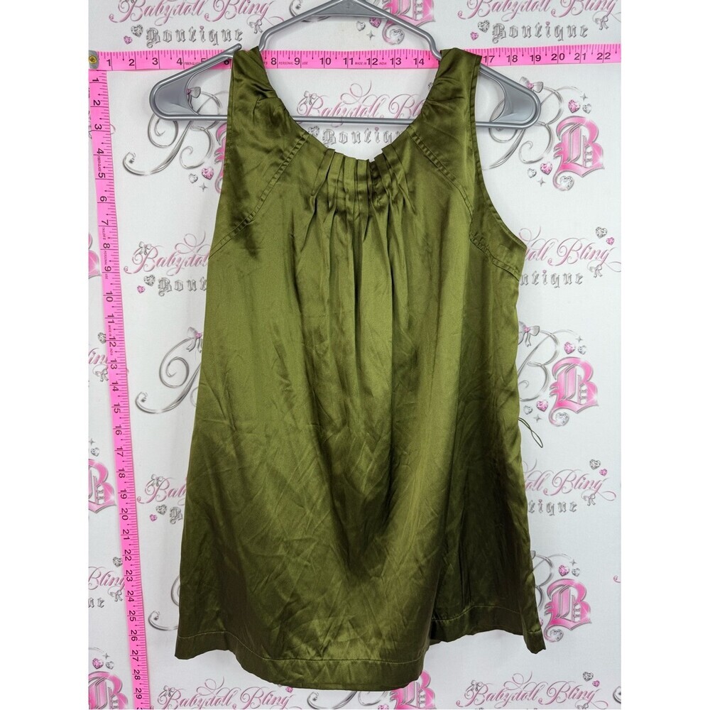 le chateau silk tank shiny Olive Green Pleated Satin Tank